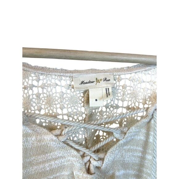 Anthropologie Meadow Rue Long Sleeve Ivory Sweater, Tassels and Crochet Sz S EUC - Picture 4 of 8